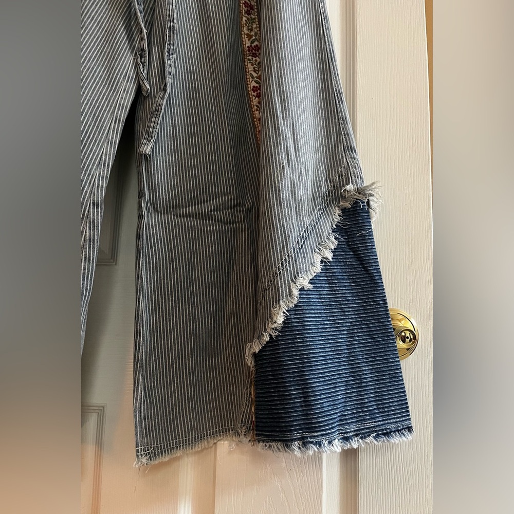 POL-Women’s NWOT Blue and White Denim Striped BoHo Wide Leg Pants Size S - Picture 3 of 9